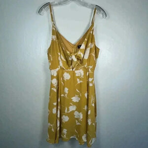 Lulus‎ Women's Zoya Mustard Yellow Floral Print Tie-Front Skater Dress Large.